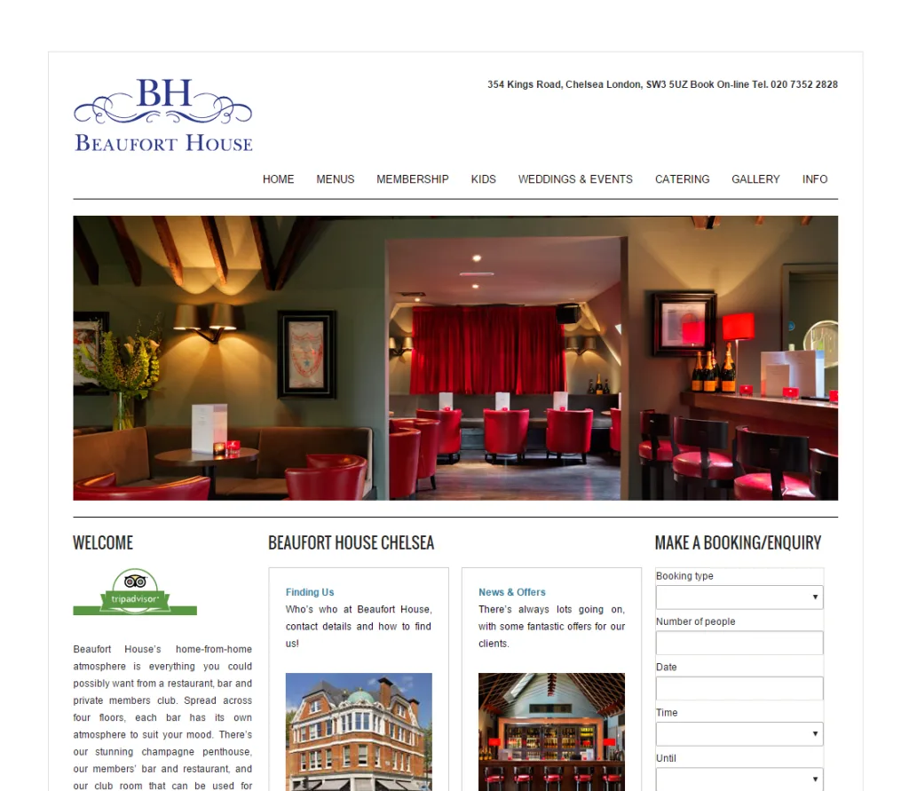 Beaufort House Chelsea website before the makeover